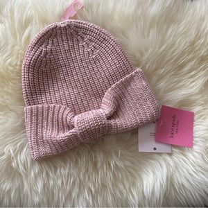 NEW Kate Spade New York Metallic Bow Beanie Pink Shimmer Reversible